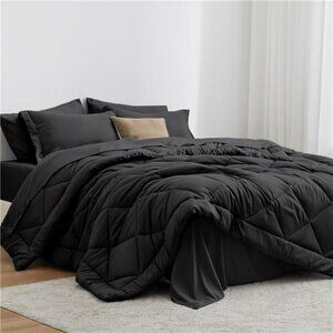 Full Comforter Set Black,7 Pieces Full Bed in a Bag, All Season Full Bedding Set